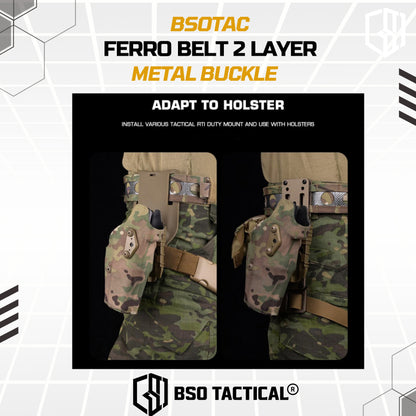 Ferro Style Bison Tactical Belt 2 Layer Quick Detach Metal Buckle IPSC Outdoor Multicam & Black 500D CORDURA Nylon Ringan dan Profil Rendah