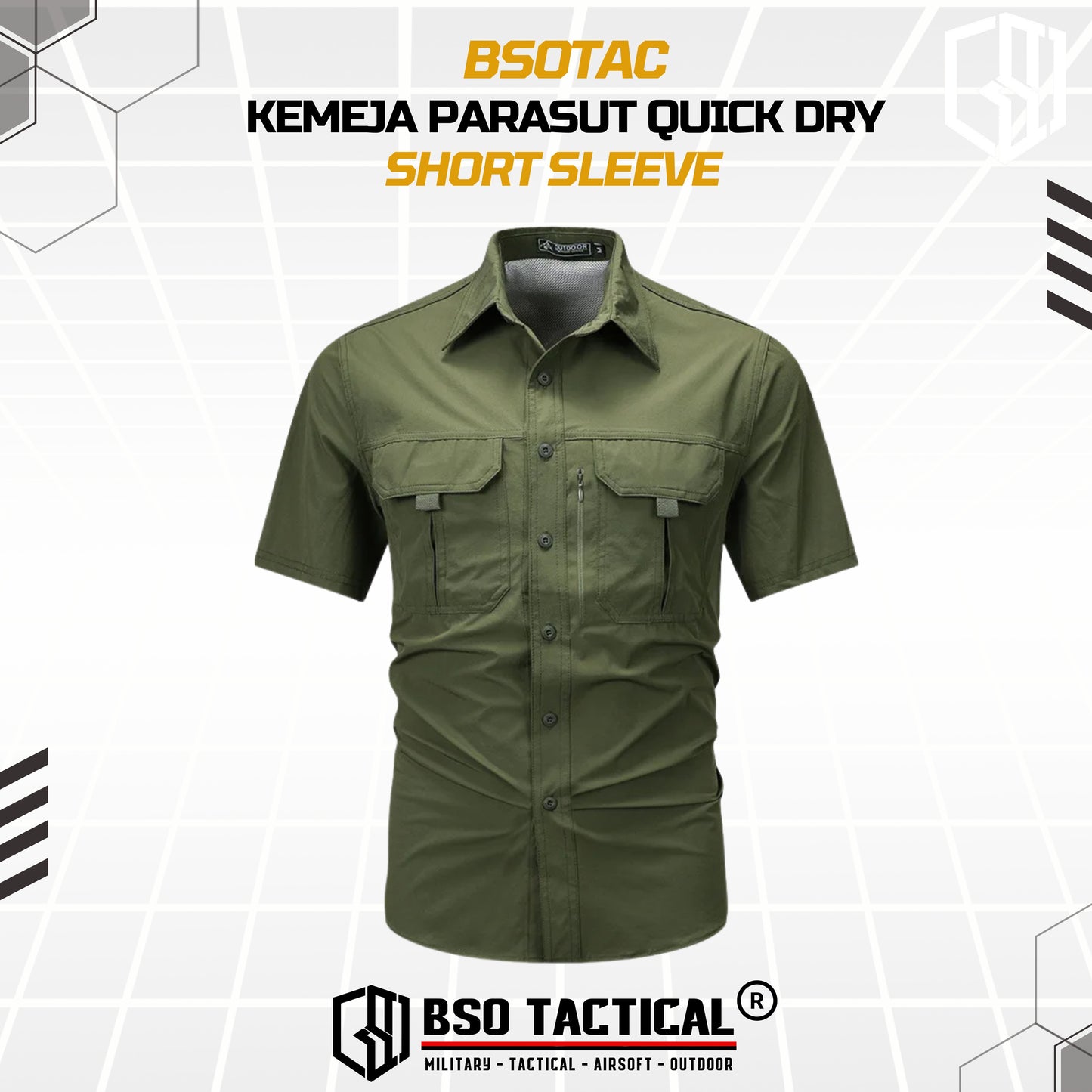 BSOTAC Kemeja Outdoor Lengan Pendek Tactical Short Sleeve Casual Shirt Summer Camping Hiking Quick Dry Baju Army Quick Dry