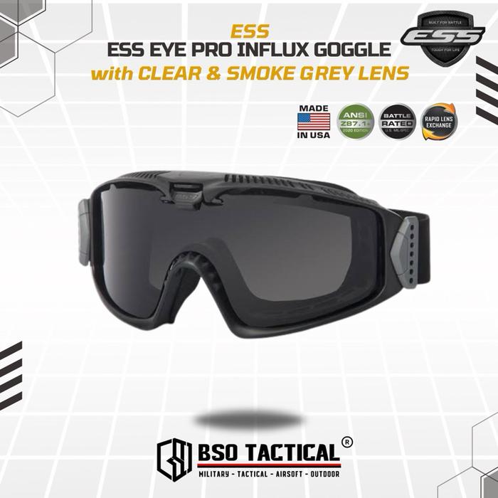Kacamata Goggle Tactical ESS Eye Pro AVS INFLUX with Clear Smoke Grey Lens Outdoor Protection ORIGINAL