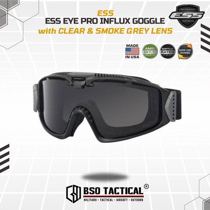 Kacamata Goggle Tactical ESS Eye Pro AVS INFLUX with Clear Smoke Grey Lens Outdoor Protection ORIGINAL