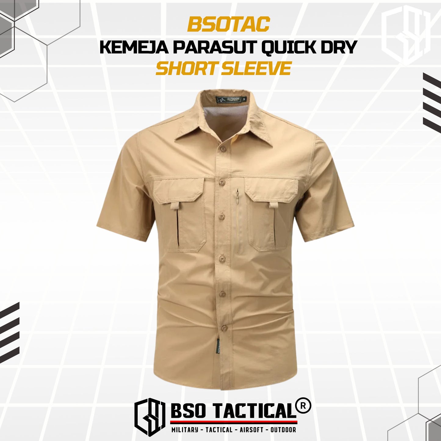 BSOTAC Kemeja Outdoor Lengan Pendek Tactical Short Sleeve Casual Shirt Summer Camping Hiking Quick Dry Baju Army Quick Dry