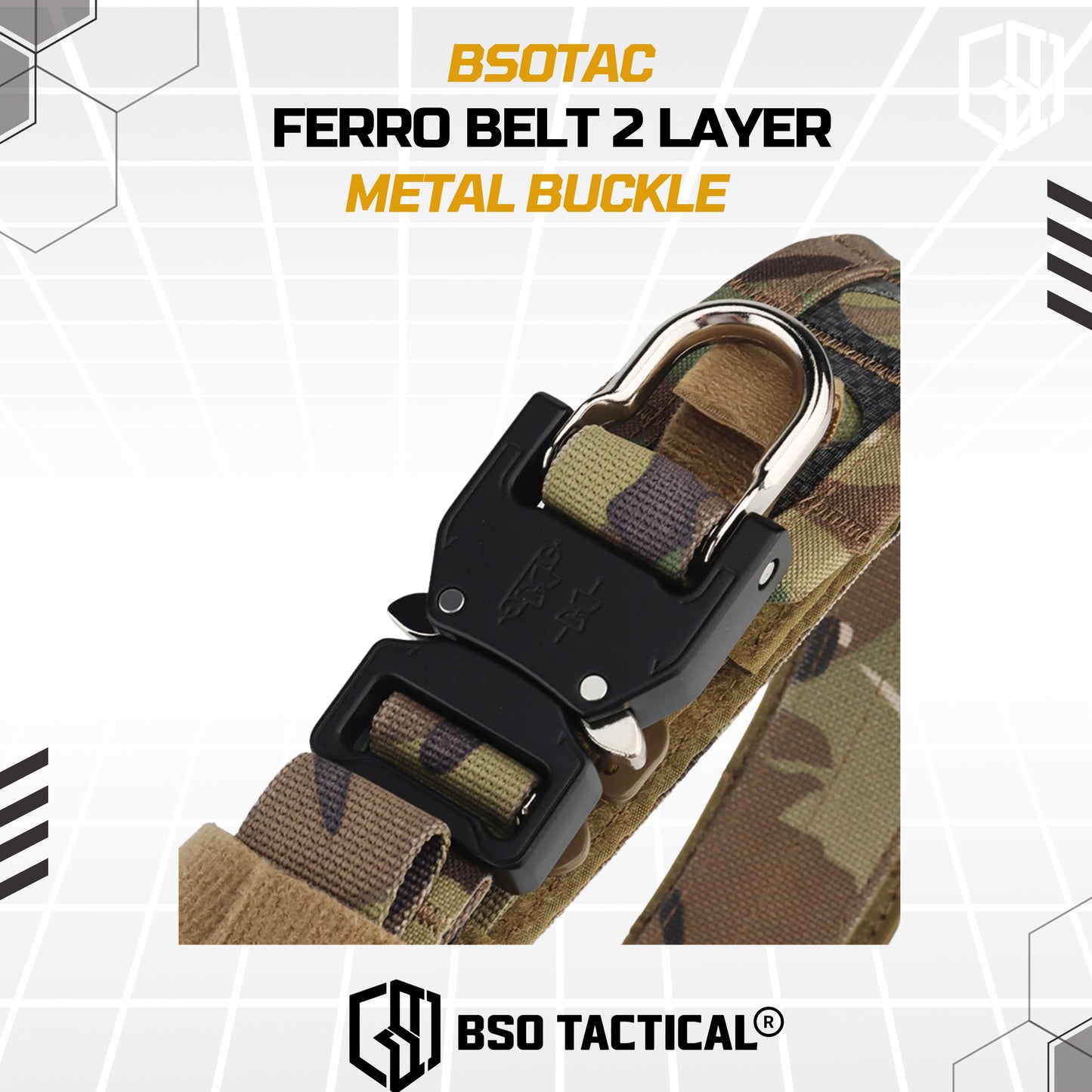 Ferro Style Bison Tactical Belt 2 Layer Quick Detach Metal Buckle IPSC Outdoor Multicam & Black 500D CORDURA Nylon Ringan dan Profil Rendah
