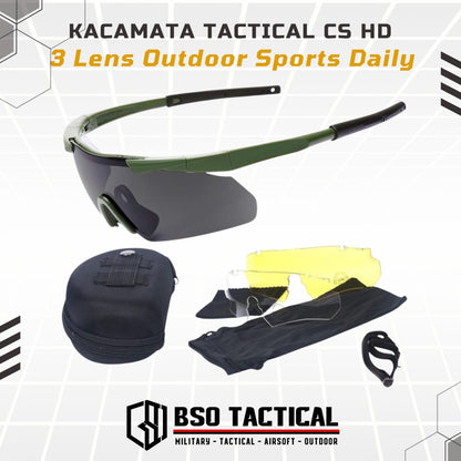 Kacamata Tactical CS HD 3 Lens Outdoor Sports Daily Casual Sun Glasses Sunglasses Eyewear