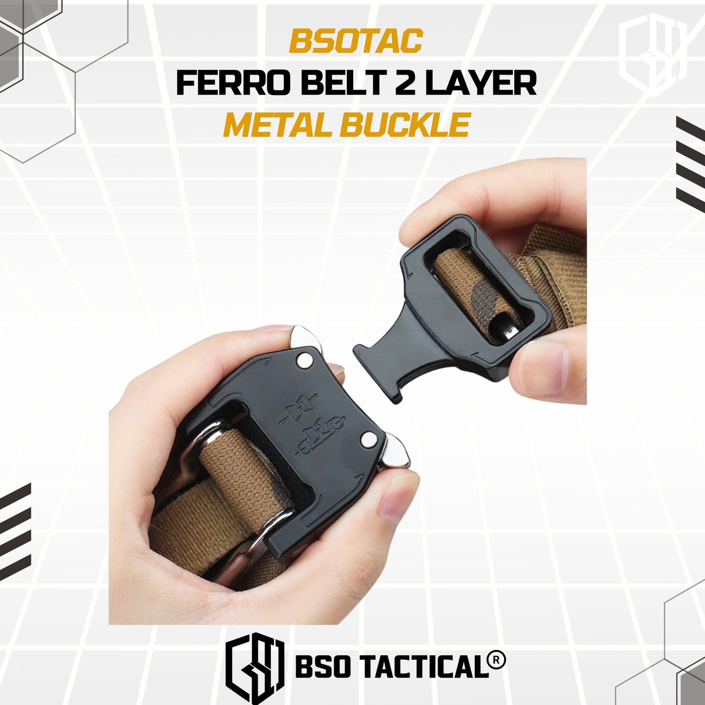 Ferro Style Bison Tactical Belt 2 Layer Quick Detach Metal Buckle IPSC Outdoor Multicam & Black 500D CORDURA Nylon Ringan dan Profil Rendah