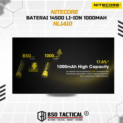 Nitecore Battery 14500 Rechargeable 1000mah Li Ion 3.7V ORIGINAL Batre Baterai