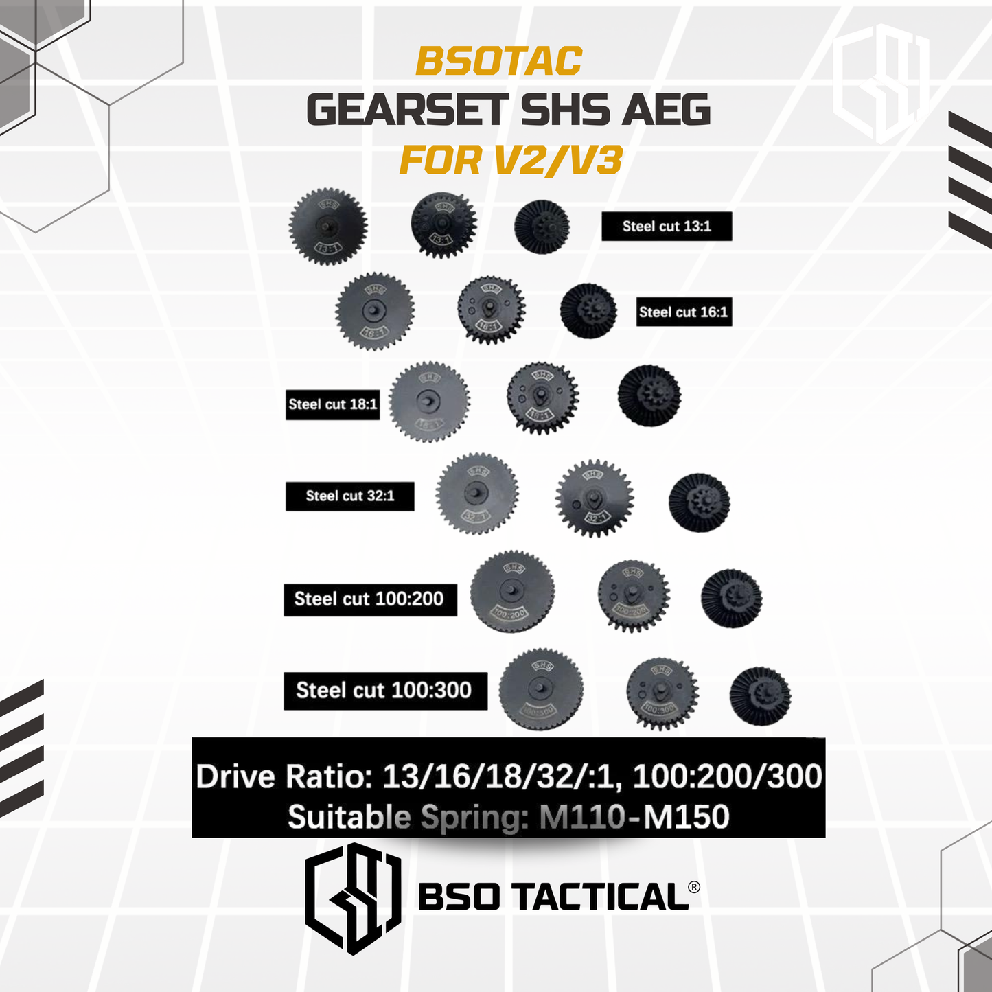 SHS Gearset AEG Steel Cut Reinforce Torque High Speed Gearset for V2/3