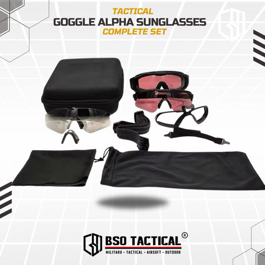 Kacamata Tactical Alpha Combo with Goggle Sunglasses for Outdoor Sport with Free Lens