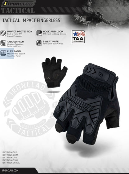 Sarung Tangan Ironclad Command Tactical Fingerless Impact IEXT FIBLK