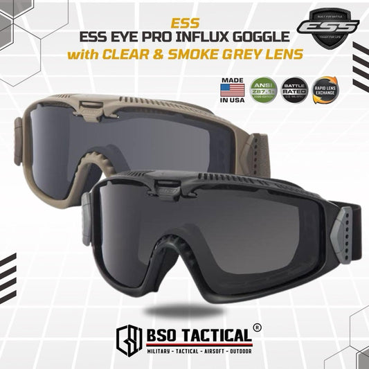 Kacamata Goggle Tactical ESS Eye Pro AVS INFLUX with Clear Smoke Grey Lens Outdoor Protection ORIGINAL