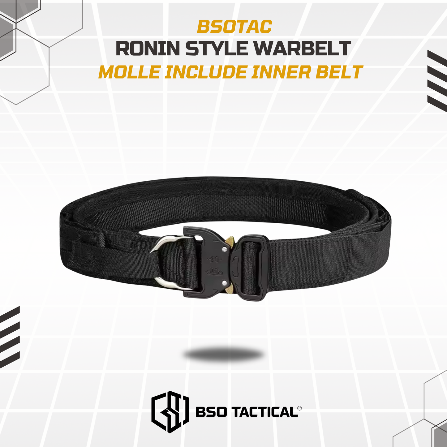Ronin Style Warbelt Ikat Pinggang Outdooor Belt Molle 2 Layer dengan Buckle Alloy dan Sistem Molle untuk Perlengkapan Outdoor Outer Inner Belt