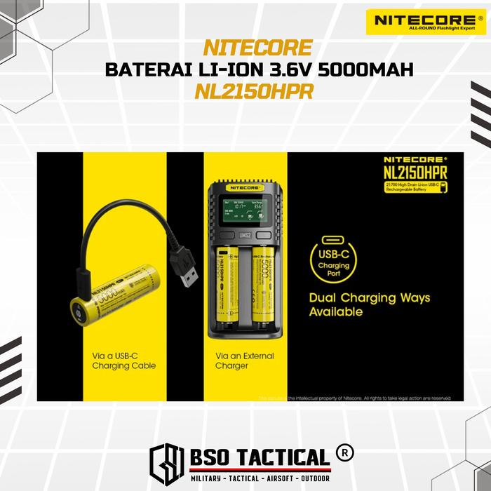 NITECORE Baterai Rechargeable 21700 Li-Ion 3.6V 5000mAh 1 PCS - NL2150HP