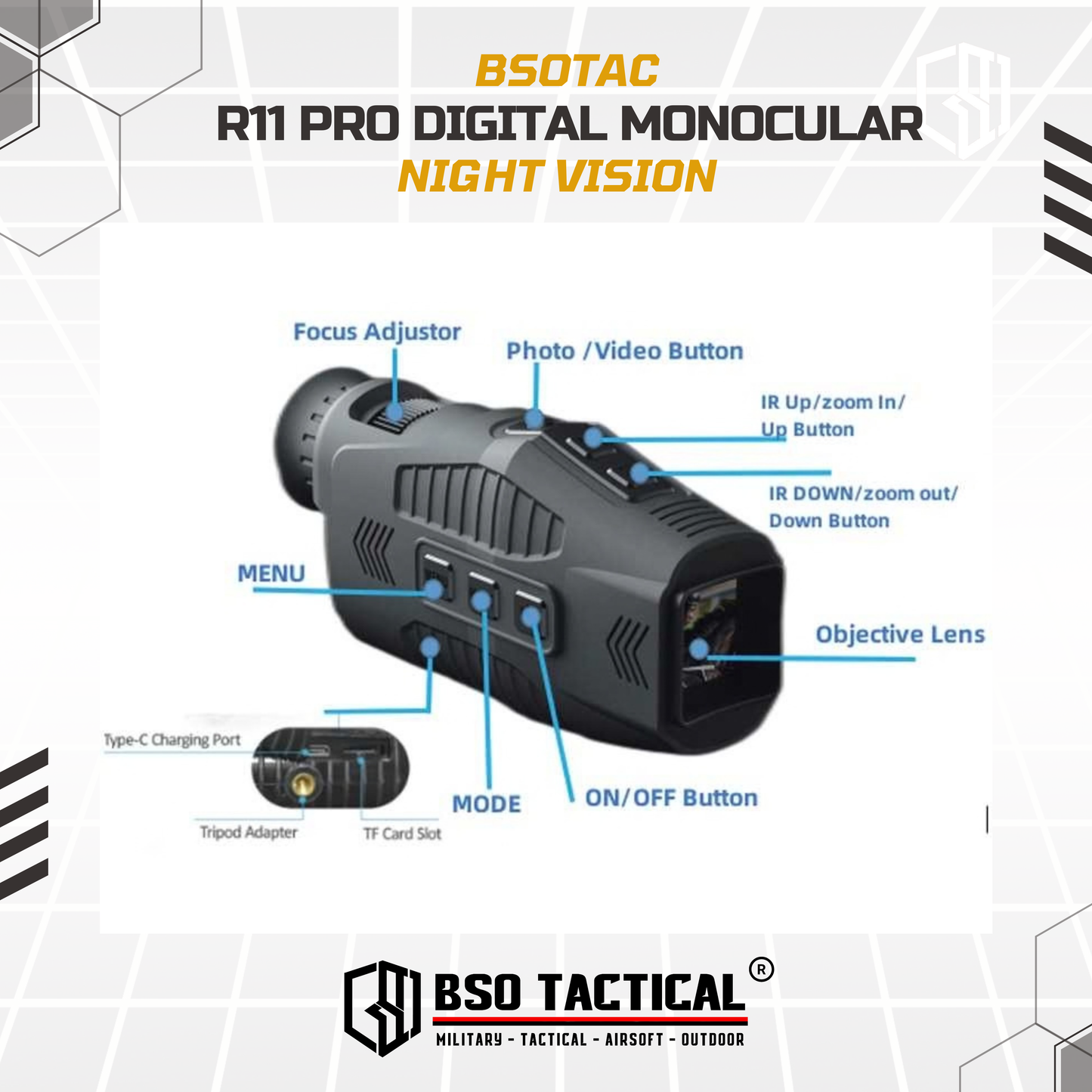 Teropong Malam R11 Digital Monocular 10x Zoom 2.5K HD NV with IR for Outdoor Day Night Camping Hiking Hunting