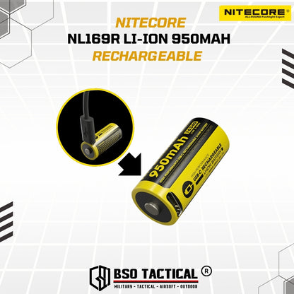 Nitecore CR123 16340 Battery Rechargeable USB C 3.6V 950Mah NL169R Baterai Charger