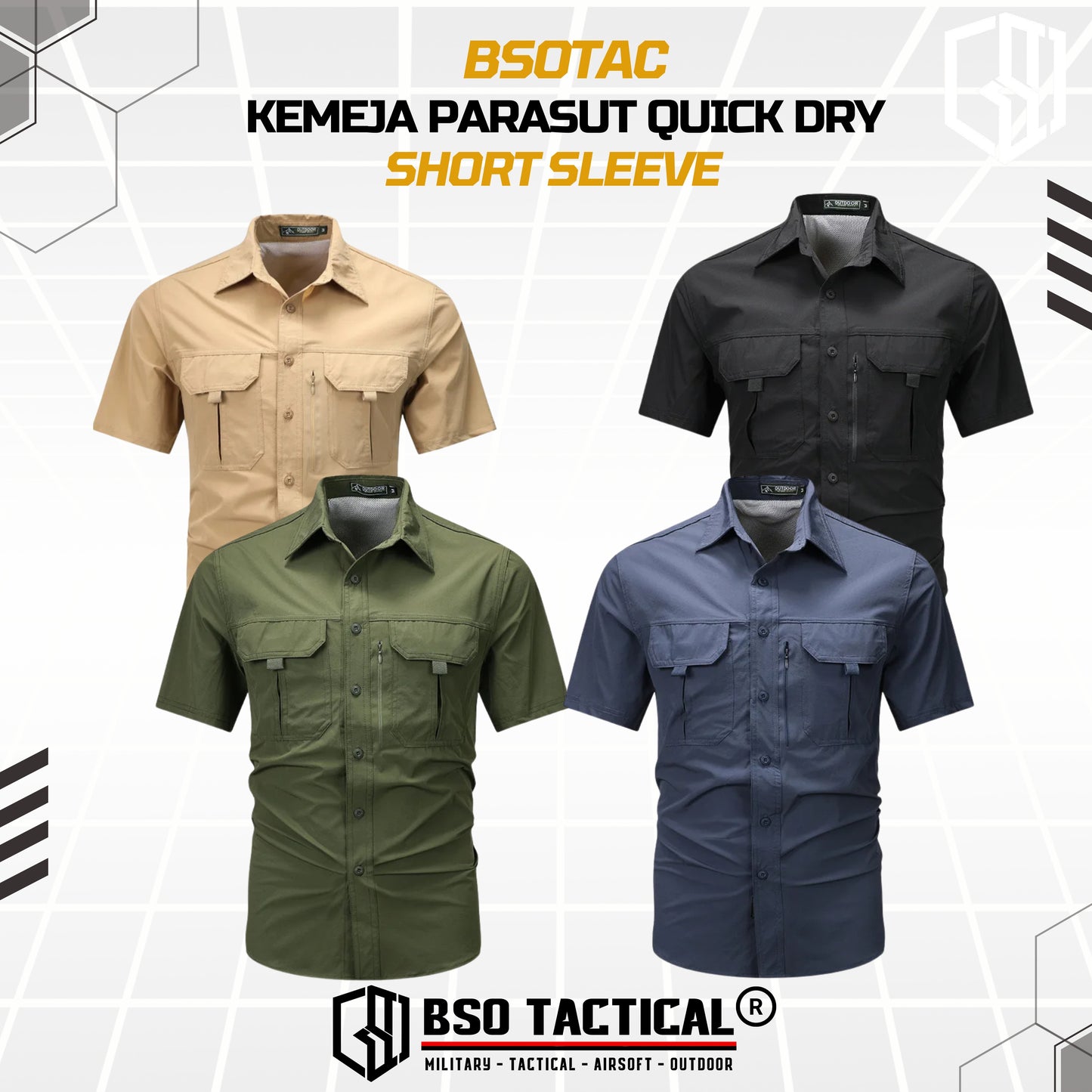 BSOTAC Kemeja Outdoor Lengan Pendek Tactical Short Sleeve Casual Shirt Summer Camping Hiking Quick Dry Baju Army Quick Dry