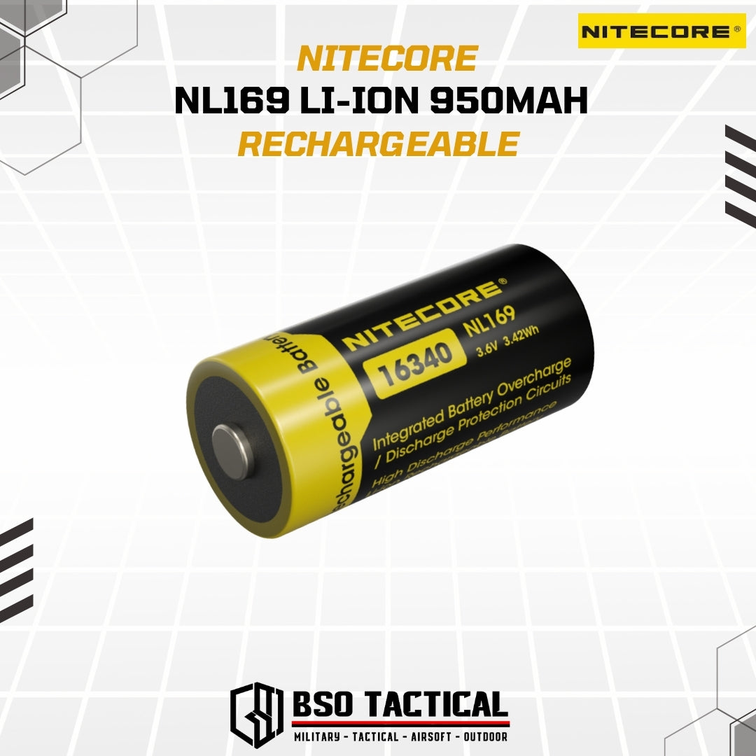 NITECORE Baterai Rechargeable CR123 16340 Li-Ion 3.6V 950mAh - NL169