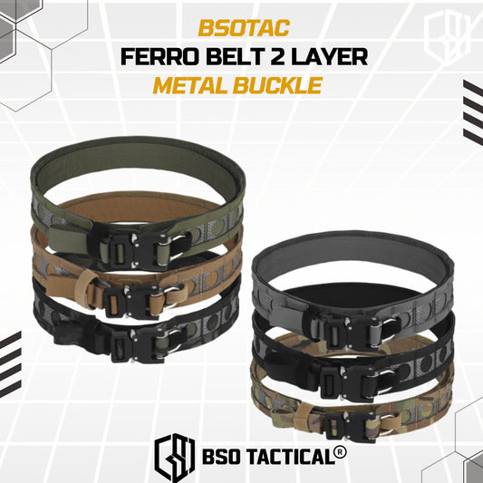 Ferro Style Bison Tactical Belt 2 Layer Quick Detach Metal Buckle IPSC Outdoor Multicam & Black 500D CORDURA Nylon Ringan dan Profil Rendah