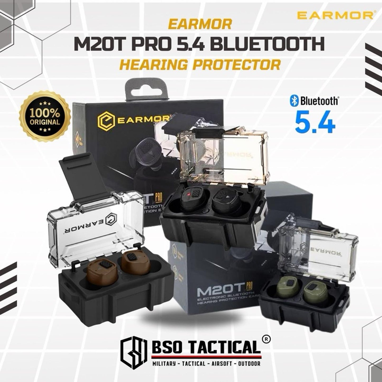 Earmor M20T PRO 5.4 Bluetooth Electronic Earplugs Hearing Protection ORIGINAL Earbuds Earphone Wireless Green Tws Headset