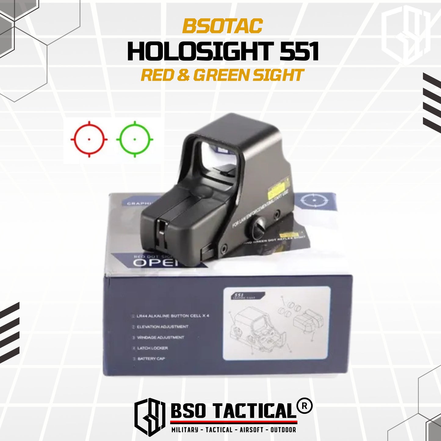 Holosight 551 Style Picatinny Full Metal Red Green Dot Scope Sight for Toys