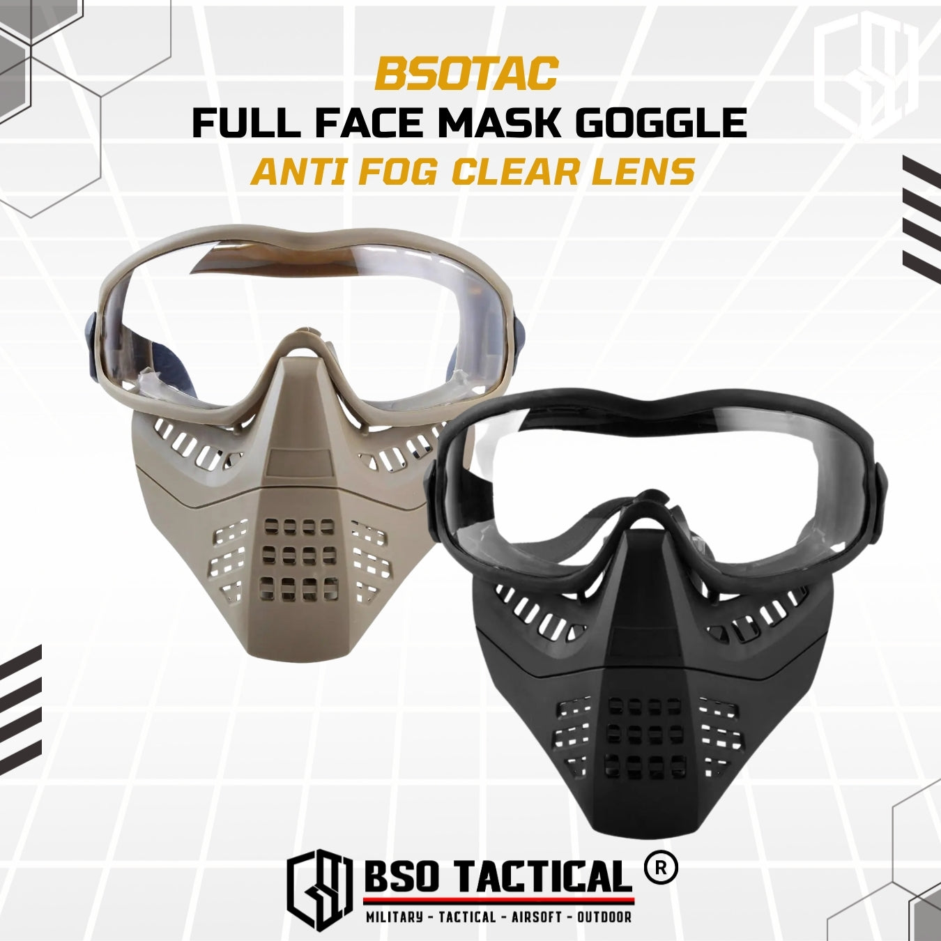 BD Tactical Full Face Mask Goggle Anti Fog Clear Lens - BD6491