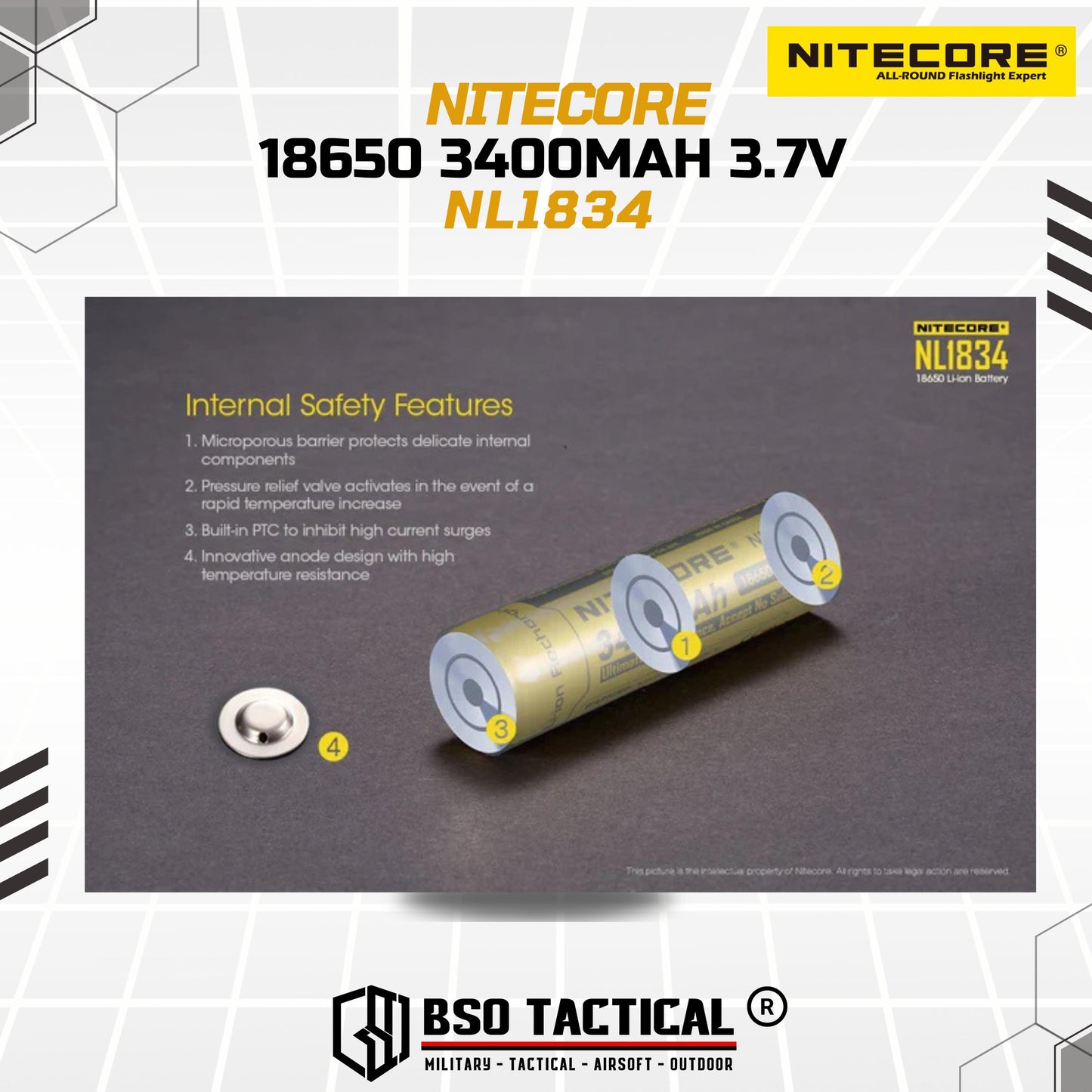 NITECORE Rechargeable 18650 Li-ion Battery 3400mAh 3.7V NL1834 ORI