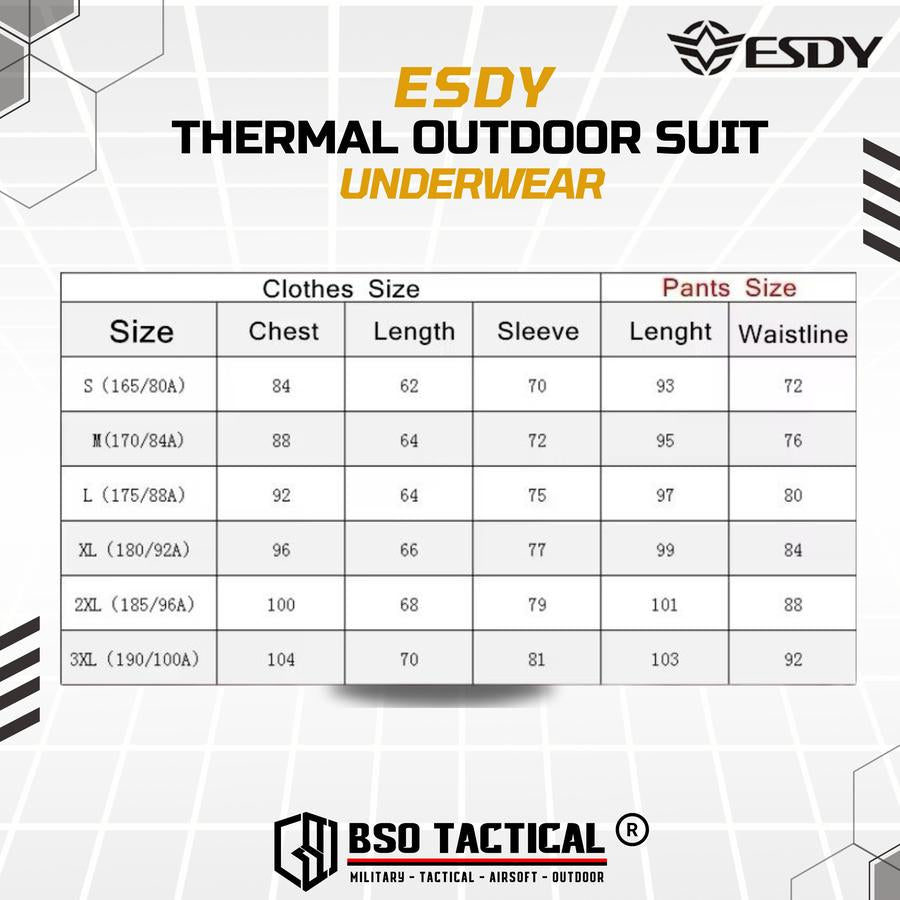 Baju Celana ESDY Tactical Outdoor Thermal Underwear Suit Compression Long John Kaos Pant Spandex Safety Handsock