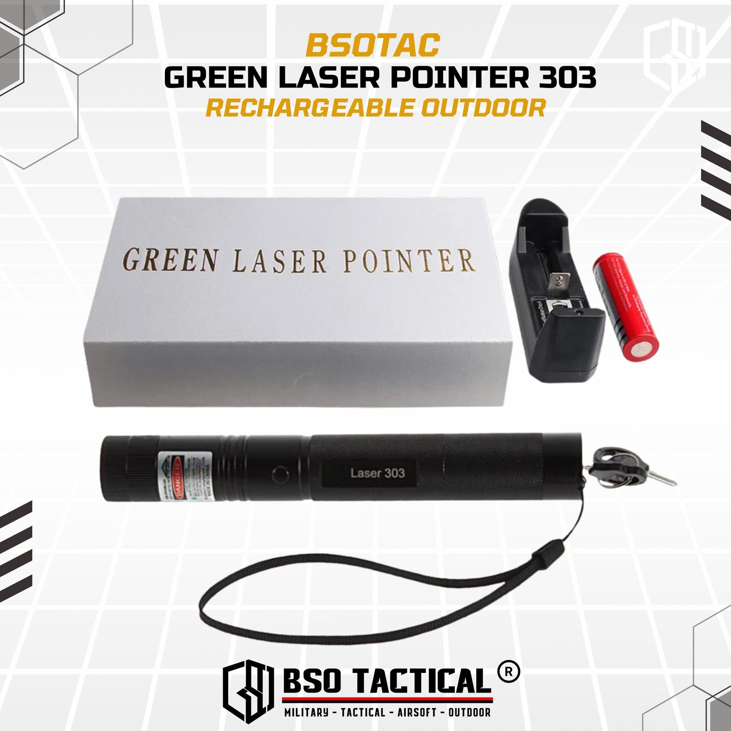 Green Laser 303 Pointer Rechargeable Battery Visible Laser Outdoor with Charger