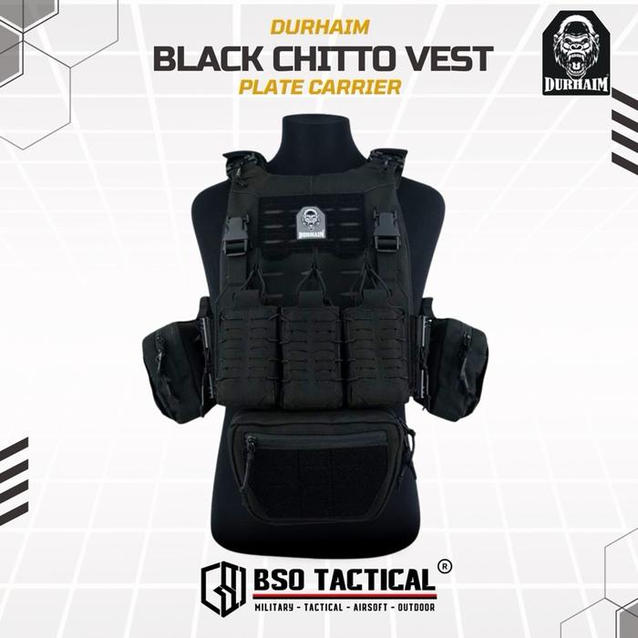 Durhaim Black Chitto Mark II Plate Carrier Tactical Vest Full Set Rompi Outdoor - ORIGINAL