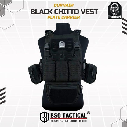 Durhaim Black Chitto Mark II Plate Carrier Tactical Vest Full Set Rompi Outdoor - ORIGINAL