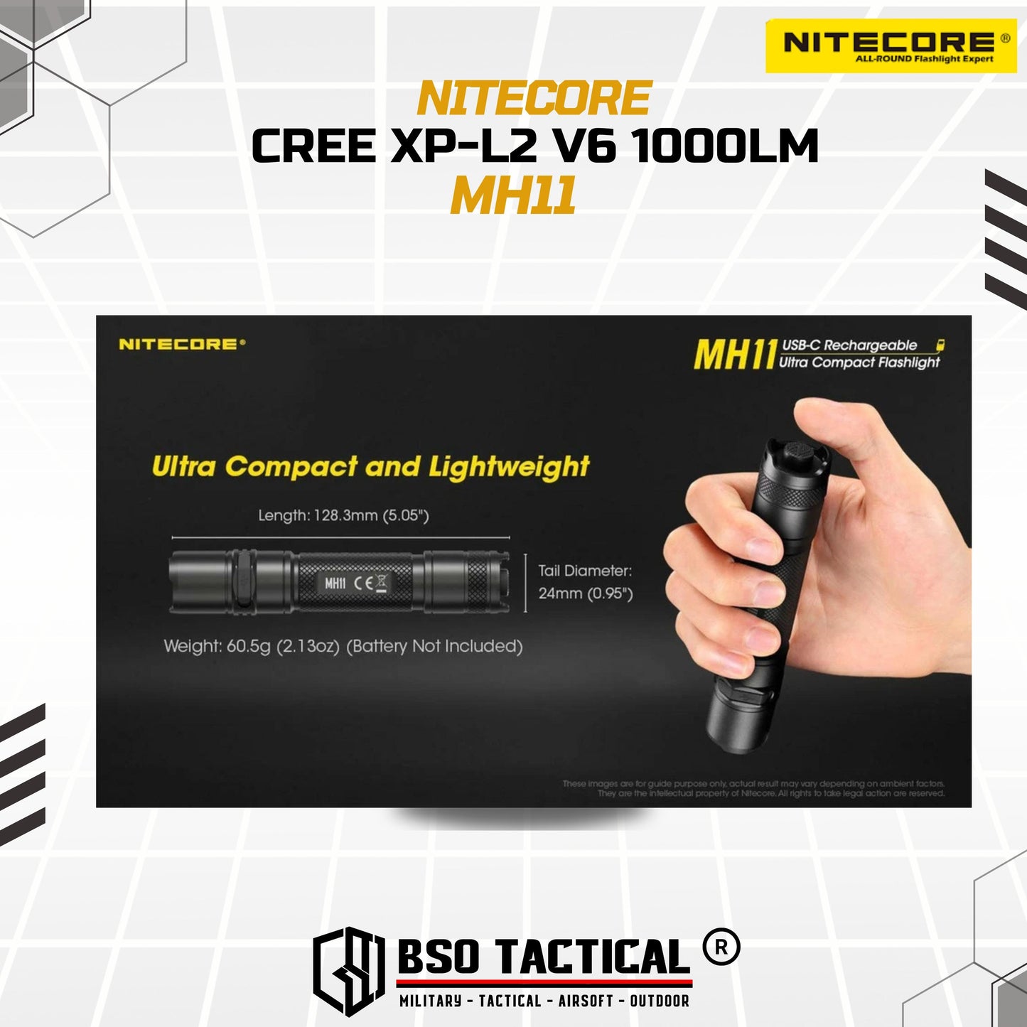 NITECORE Senter MH11 Ultra Compact Tactical CREE XP-L2 V6 Waterproof 1000 Lumens Outdoor Flashlight