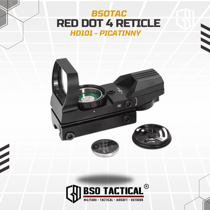 Red Green Dot Scope 4 Reticle Picatiny Mount Full Metal HD Glass - HD101