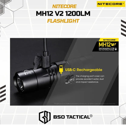 NITECORE Senter MH12 V2 LED CREE XP-L2 V6 1200 Lumens Outdoor Flashlight Baterai Lamp