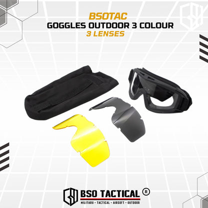 Tactical Outdoor Goggle 3 Lens Rubber Polymer Multifungsi Eye Protection