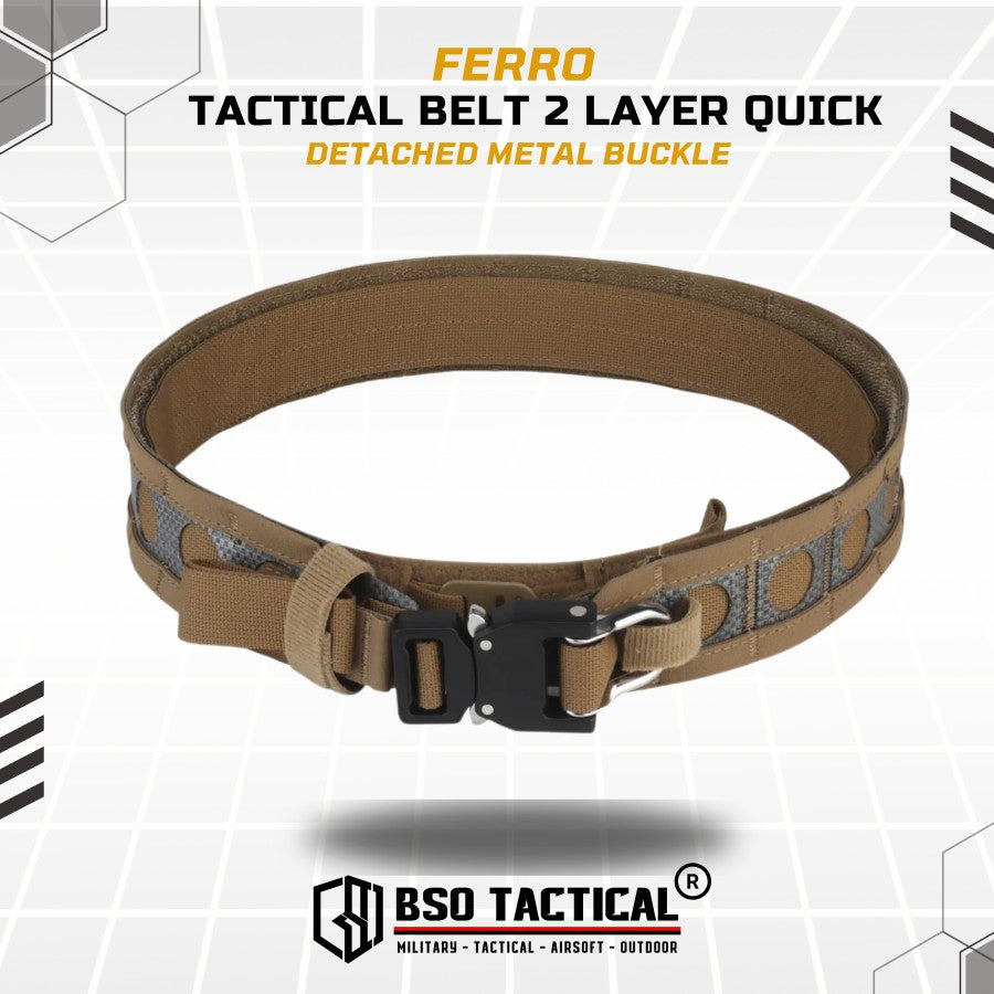 Ferro Style Bison Tactical Belt 2 Layer Quick Detach Metal Buckle IPSC Outdoor Multicam & Black 500D CORDURA Nylon Ringan dan Profil Rendah