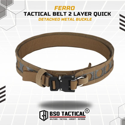 Ferro Style Bison Tactical Belt 2 Layer Quick Detach Metal Buckle IPSC Outdoor Multicam & Black 500D CORDURA Nylon Ringan dan Profil Rendah