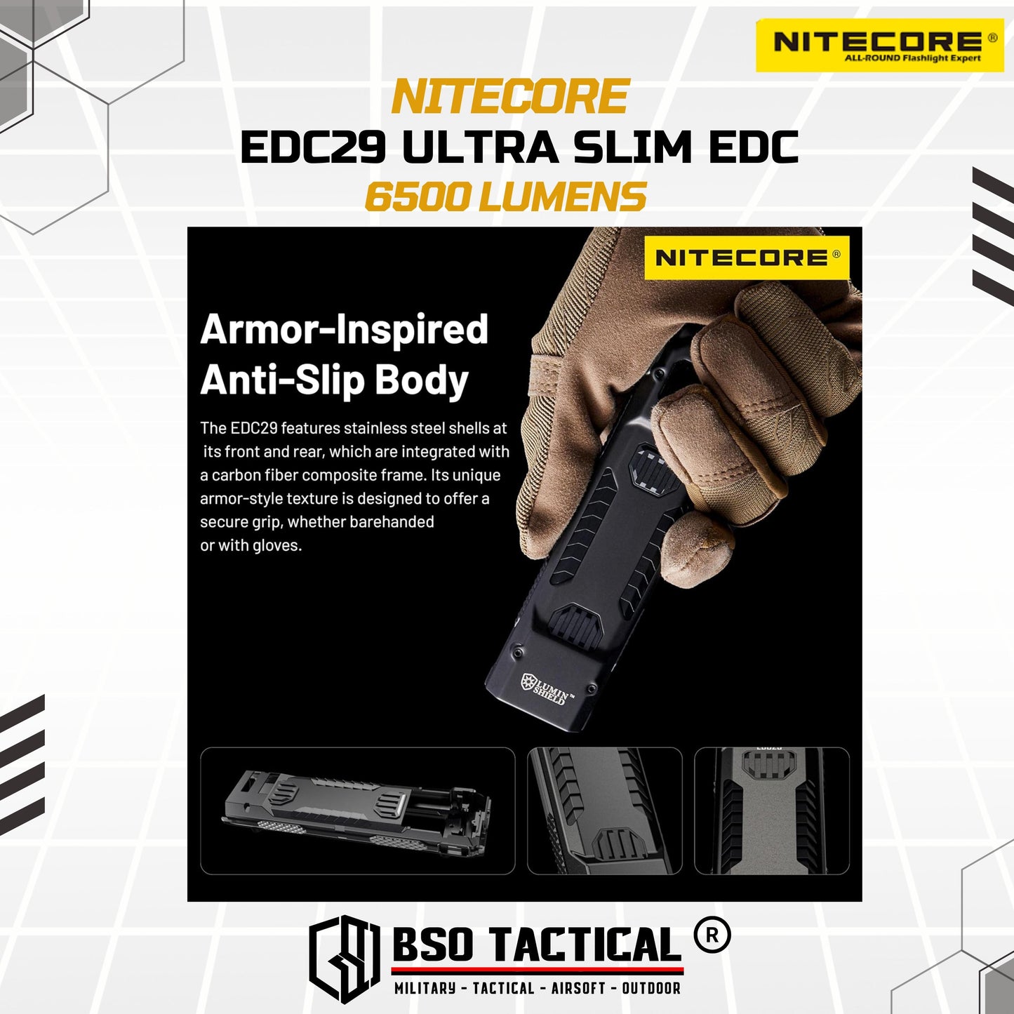 NITECORE Senter EDC29 LED Flashlight UHi 20 Max Lumin Shield 6500 Lumens Baterai USB - ORIGINAL