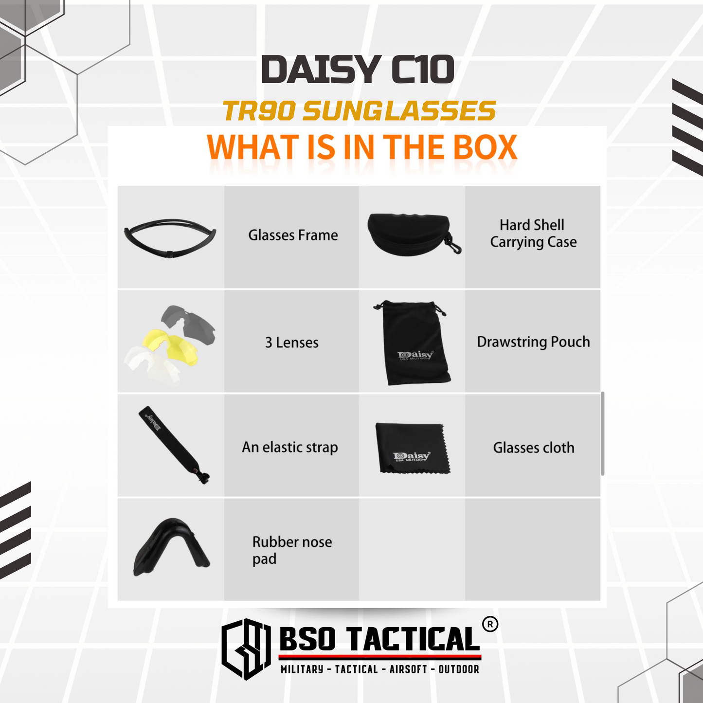 Kacamata Outdoor Daisy C10 Tactical Sun Glasses TR90 Frame 3 Lens