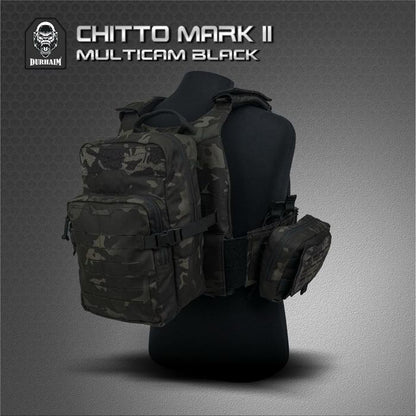 Durhaim Chitto Mark II Plate Carrier Tactical Vest Multicam Black Full Set Rompi Outdoor - ORIGINAL