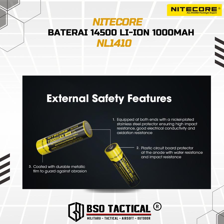 Nitecore Battery 14500 Rechargeable 1000mah Li Ion 3.7V ORIGINAL Batre Baterai