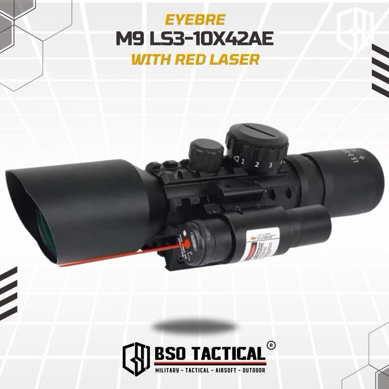 Eyebre M9 LS3-10x42E Optic Tactical Scope with Red Laser Sight Full Metal