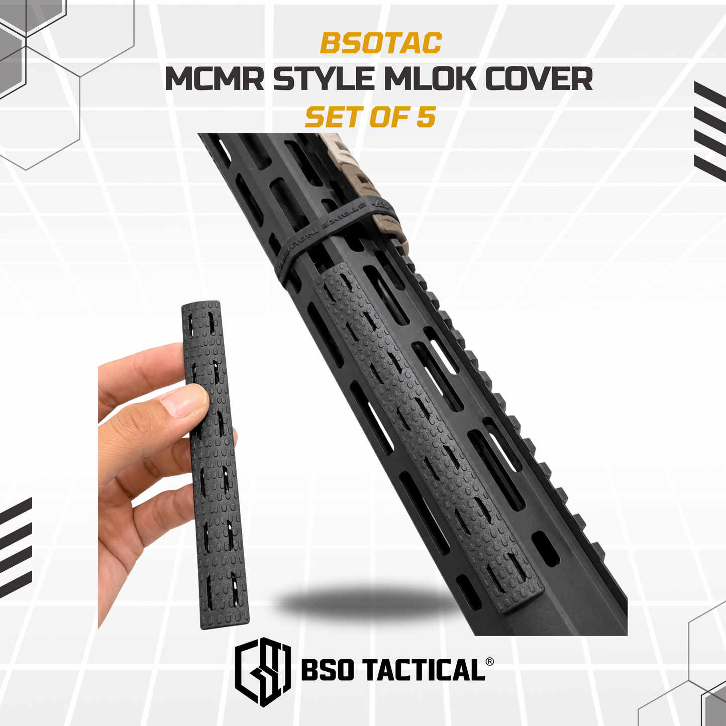 BCM MCMR Style Rail Cover Set for MLOK RIS Anti Slip Penutup Lubang Grip Rail Kit 5 Panel Hitam Durable Polymer