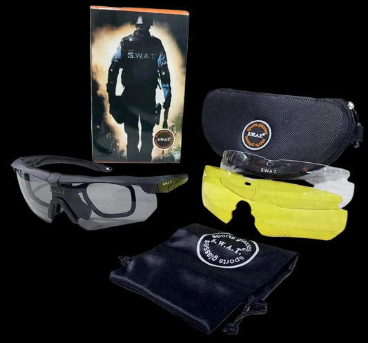 Kacamata SWAT Tactical Eyewear Kit Set 3 Lens Outdoor Mat Black UV 400