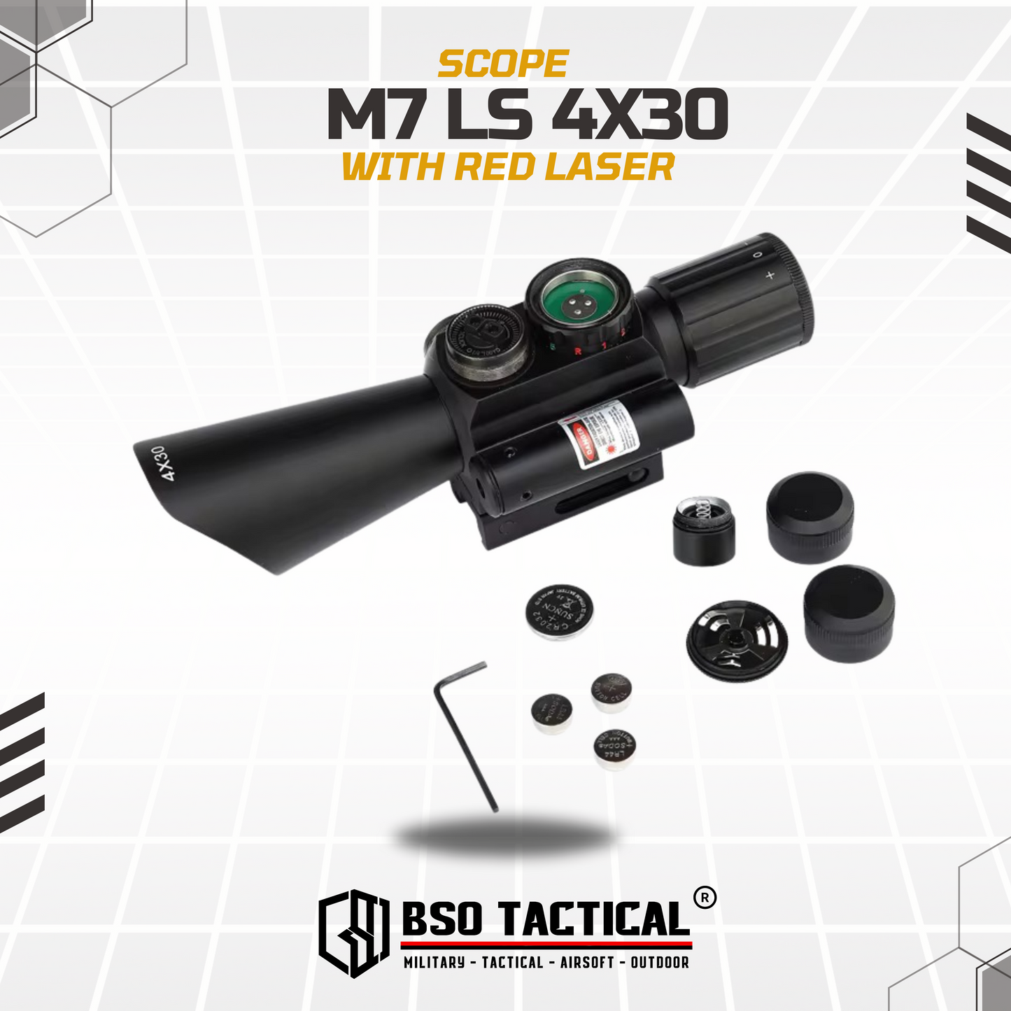 Scope M7 LS 4x30 with Red Laser Full Metal Picatinny Rail