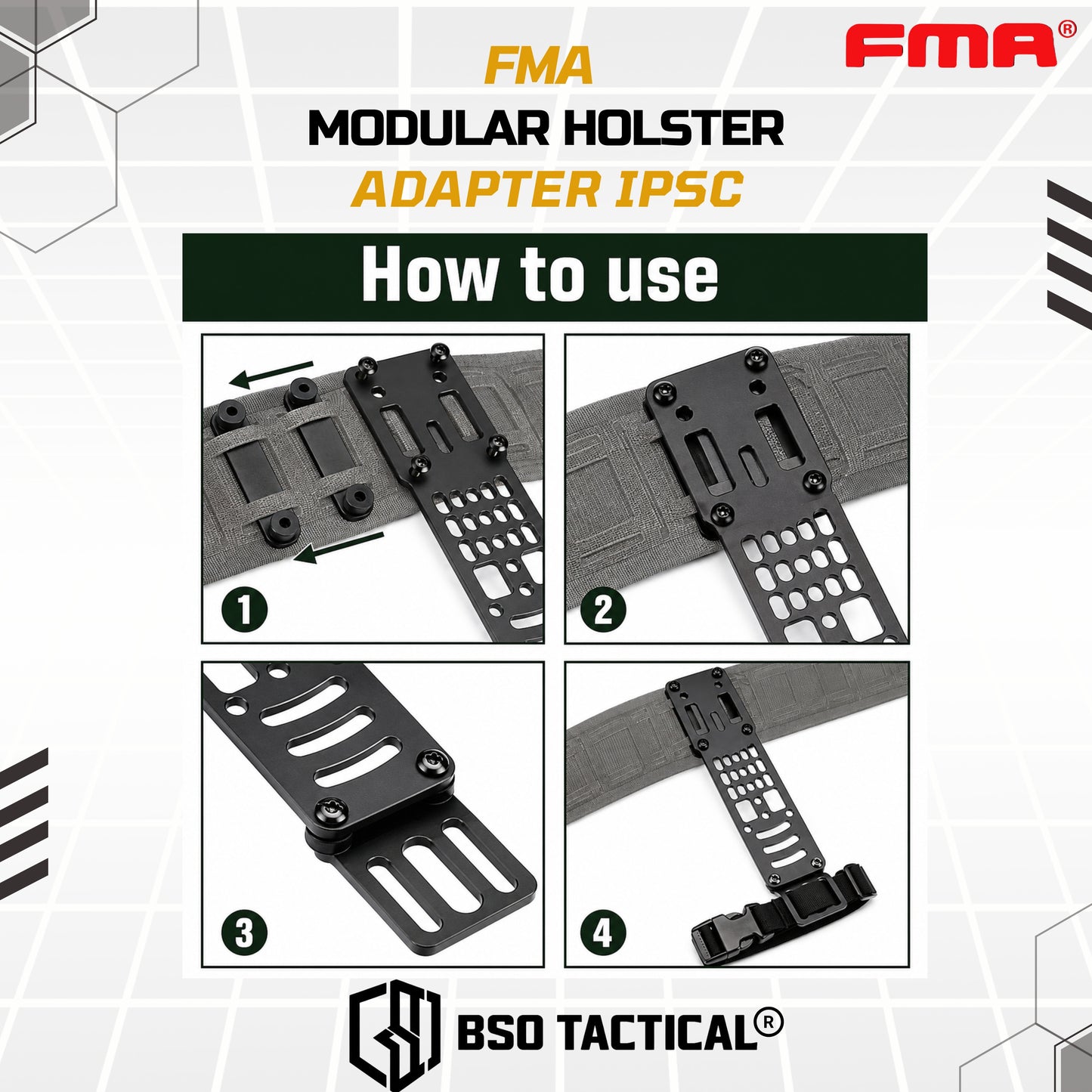FMA Metal Modular Holster Adapter IPSC Mid Ride QD Panel Universal