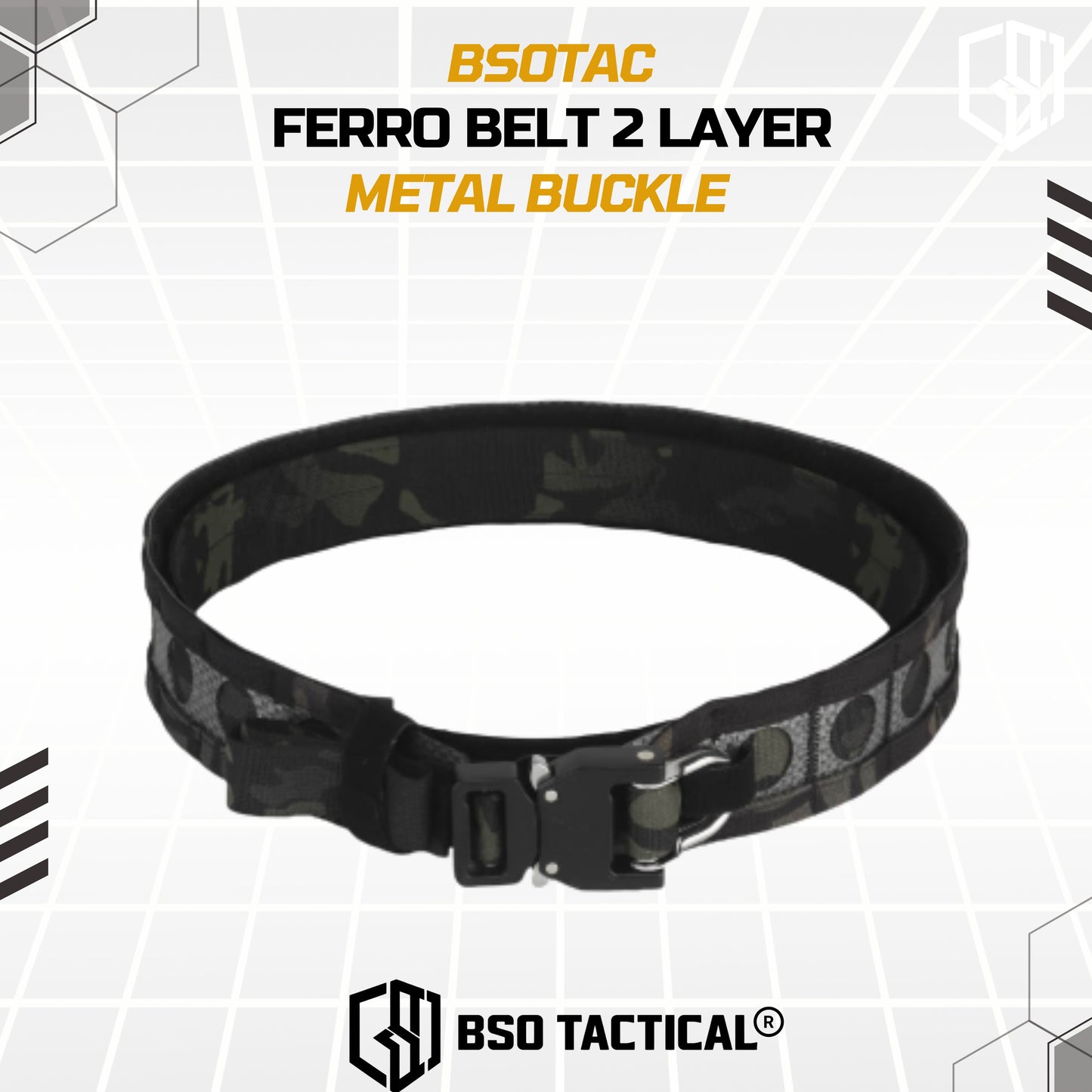 Ferro Style Bison Tactical Belt 2 Layer Quick Detach Metal Buckle IPSC Outdoor Multicam & Black 500D CORDURA Nylon Ringan dan Profil Rendah
