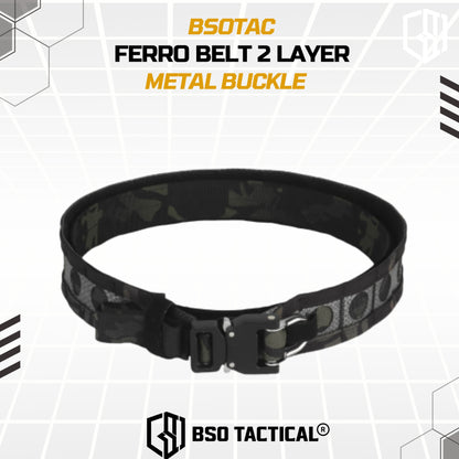 Ferro Style Bison Tactical Belt 2 Layer Quick Detach Metal Buckle IPSC Outdoor Multicam & Black 500D CORDURA Nylon Ringan dan Profil Rendah