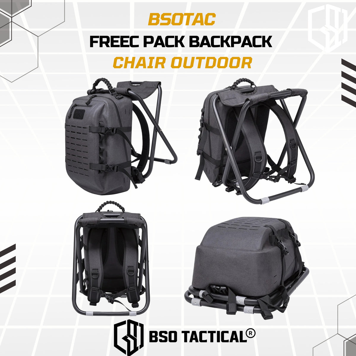 Freec Pack Tactical Outdoor Backpack Chair Camping Hiking Bag Molle