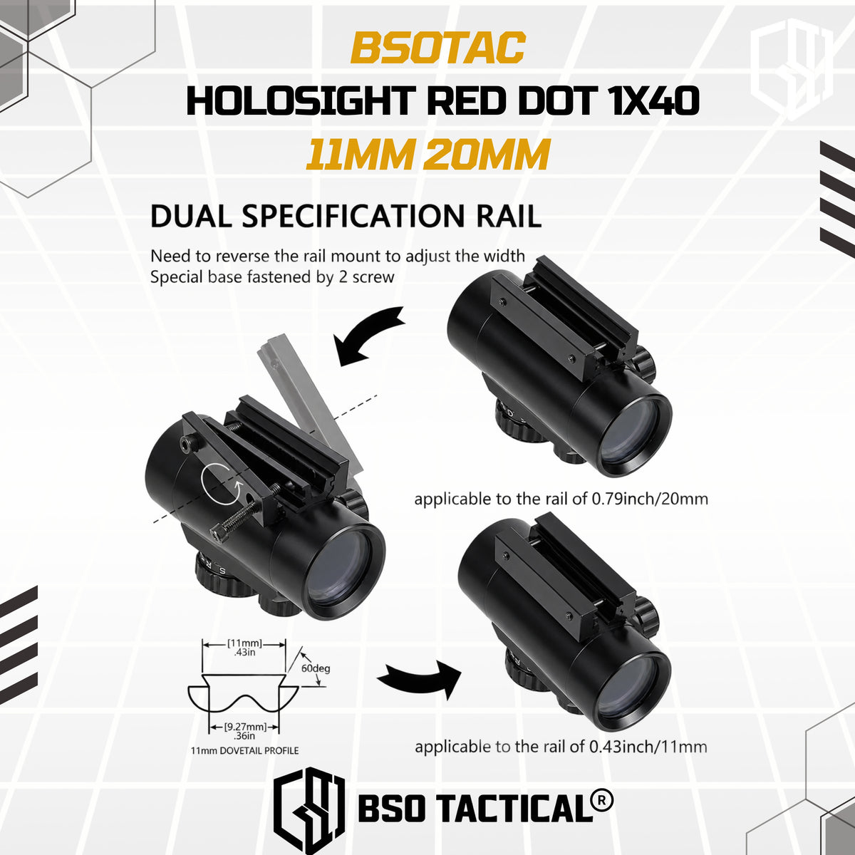 Holosight Red Dot 1x40 Hunting Sight 11mm 20mm Mounting Riflescope