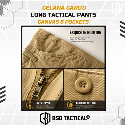 Celana Outdoor Cargo Long Tactical Pants Canvas 6 Pockets Casual Loose Pria Panjang Army