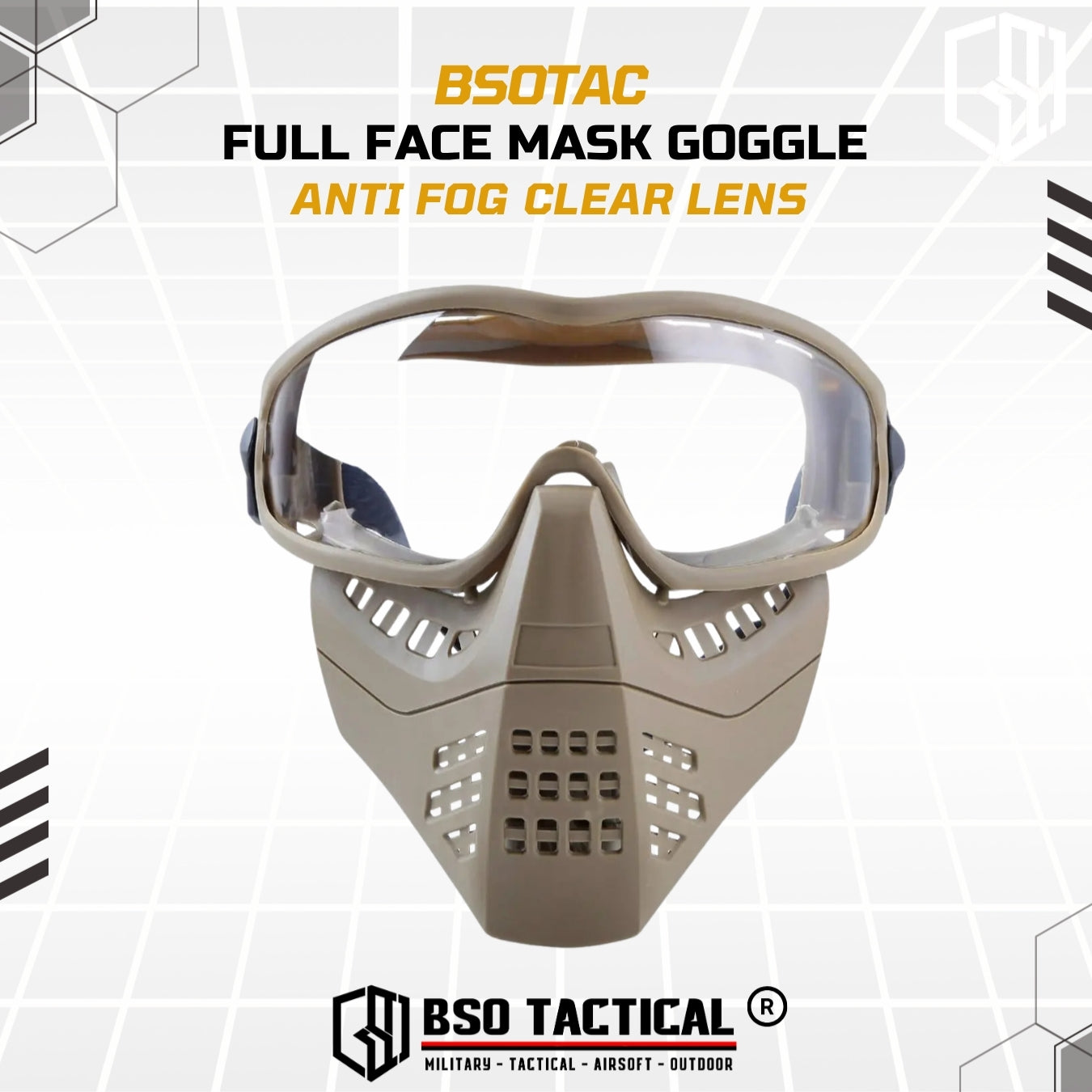 BD Tactical Full Face Mask Goggle Anti Fog Clear Lens - BD6491