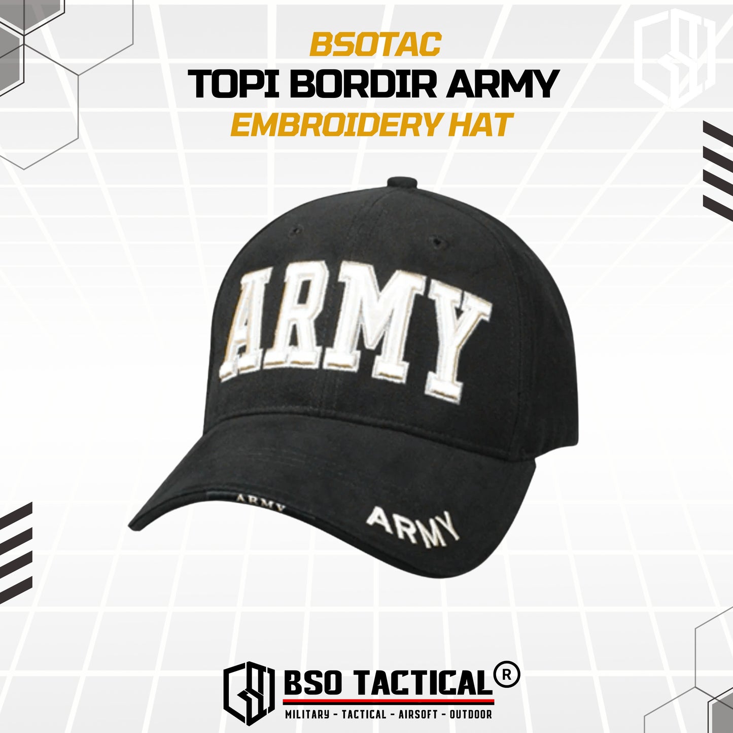 Topi Outdoor Bordir ARMY Embroidery Hat Casual Cap Adjustable Allsize